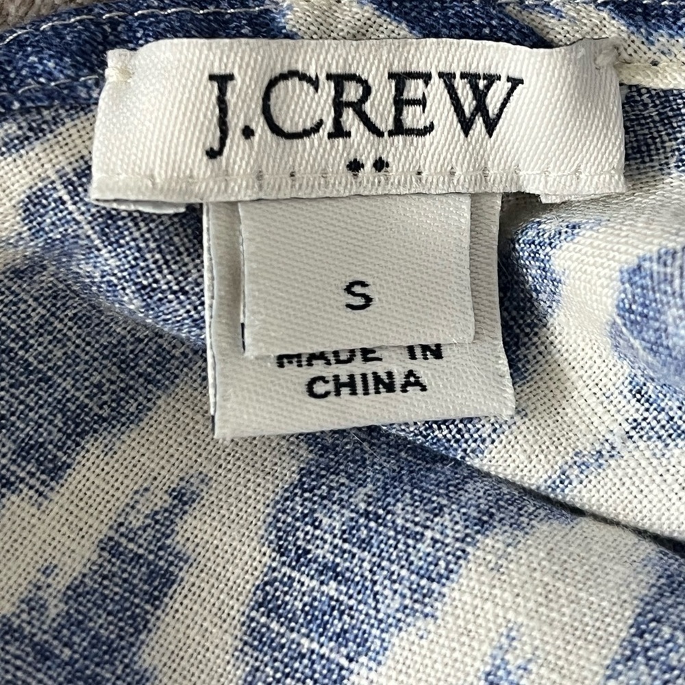 J. Crew Linen Blend Ikat Chevron Sleeveless Bow Back Ruffled Hem Shift Dress S - Picture 8 of 12
